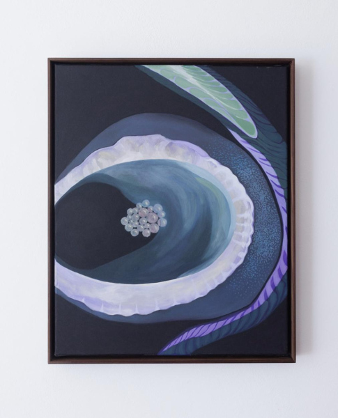 Ål, skäl och pärlor 2025 olja på duk 40 x 50 cm&nbsp;