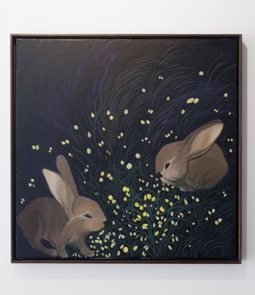 Två ungar äter smörblommor 2025 olja på duk 50 x 50 cm&nbsp;